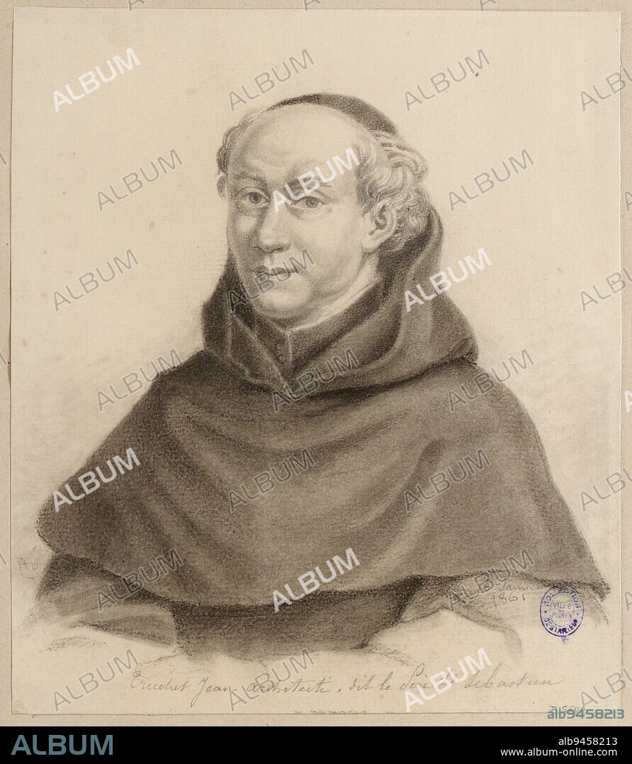 Portrait of the architect Jean Truchet, known as the father Saint-Sébastien, January 16, 1861, H.U. (initials), Draughtsman, 16-1-1861, Drawing, Graphic arts, Drawing, Pencil, Black stone, Height: 21.4 cm, Width: 18.6 cm, Dimensions - Page - Folio:, Height: 60 cm, Width: 44 cm.