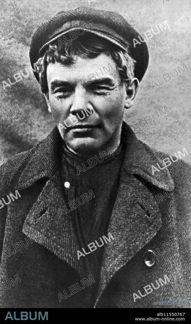 Russia 1917. Vladimir Lenin iwearing a wig and make-up for a photo that was made for an illegal identification card issued for a worker named K.P. Ivanov.. With the card, Lenin was able to escape to Finland, and avoid persecution by the Russian provisional government.