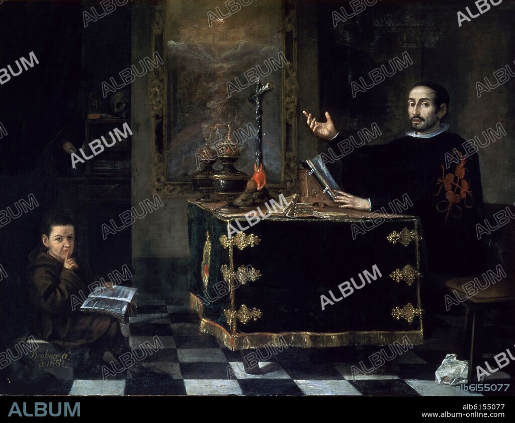 JUAN DE VALDÉS LEAL. MIGUEL MAÑARA LEYENDO LA REGLA DE LA CARIDAD - 1681- O/L - 196x225 - BARROCO ESPAÑOL.