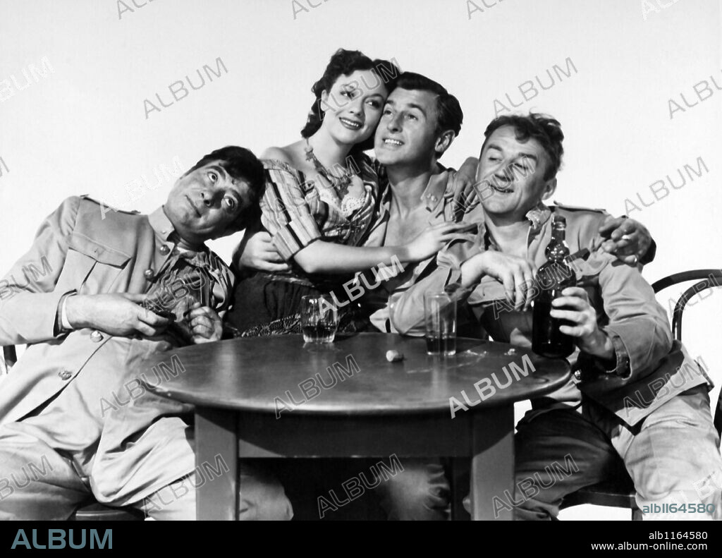CYRIL CUSACK, GRETA GYNT, ROBERT NEWTON and STEWART GRANGER in SOLDIERS THREE, 1951, directed by TAY GARNETT. Copyright M.G.M.