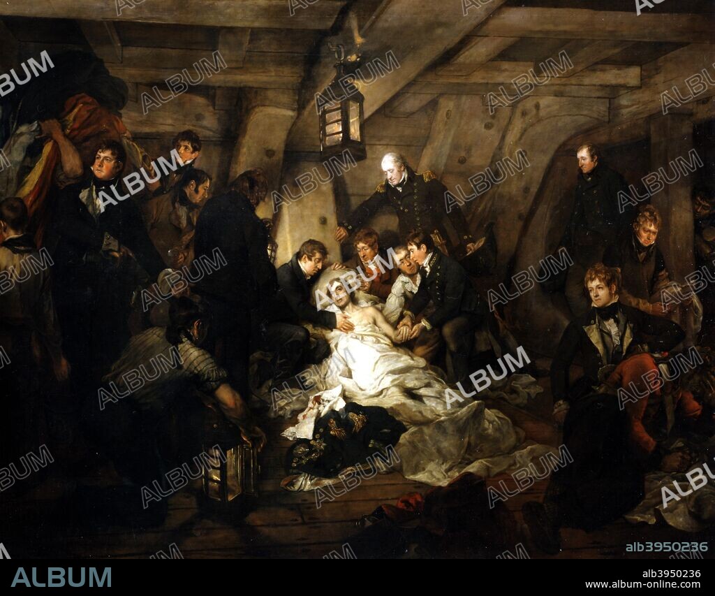 The death of Admiral Lord Nelson, 1805 (1807). During the Battle of Trafalgar, which would prove to be his greatest victory, Nelson (1758-1805) was fatally wounded when he was shot by a French sharpshooter.