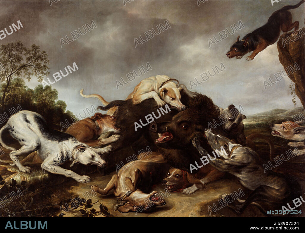 FRANS SNYDERS AND WORKSHOP. The boar hunt. Date/Period: Ca. 1650s. Painting. Oil on canvas. Height: 1,720 mm (67.71 in); Width: 2,390 mm (94.09 in).
