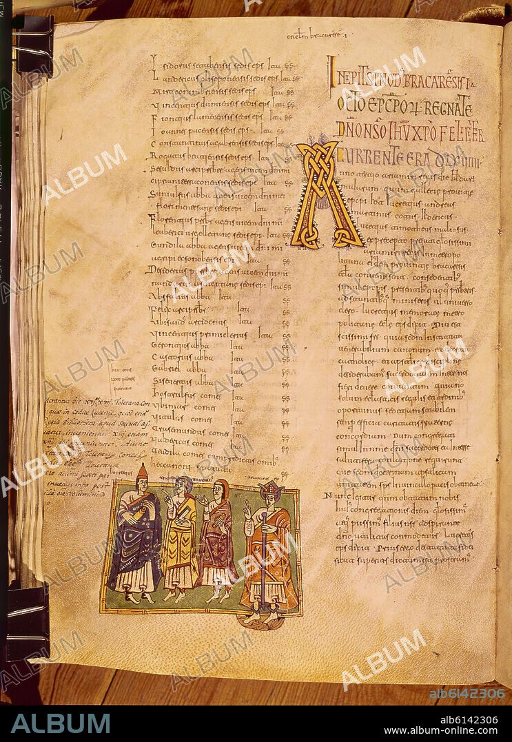 CODICE ALBENDENSE - MOZARABE - SIGLO X - CONCILIO DE BRAGA EN EL 561-F 209 V - EL OBISPO HIDACIO ESCRIBE SU CRONICA.