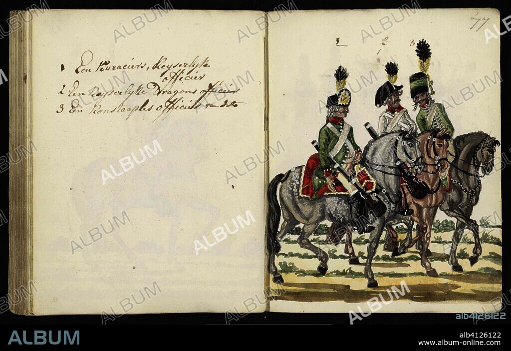 S. G. CASTEN. Uniforms of imperial officers. Draughtsman: S.G. Casten.  Dating: 1795 - 1796. Place: Amsterdam. Measurements: h 197 mm × w 310 mm. -  Album alb4126122