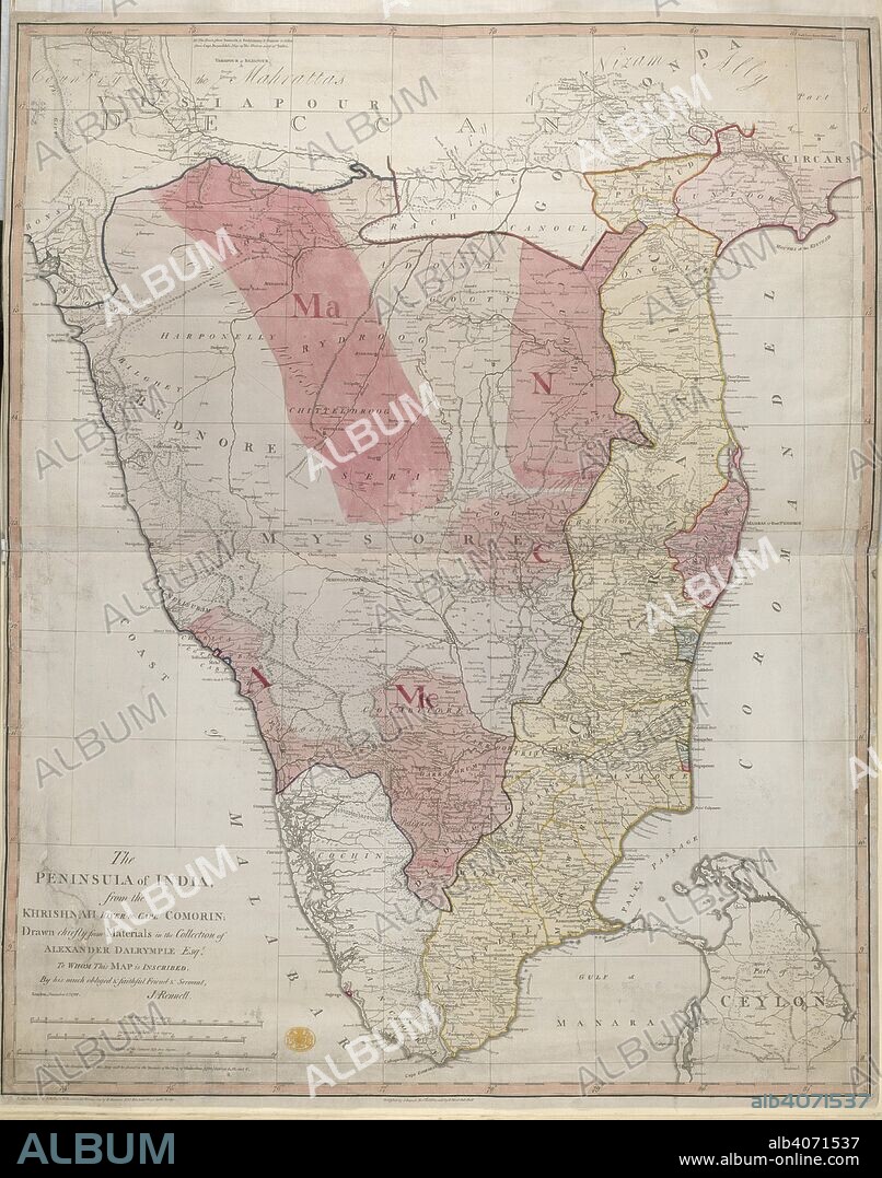 JAMES RENNELL. Peninsula of India. The Peninsula of India from the India from the Kri. 1788. Map of The Peninsula of India from the India from the Krishnah River to Cape Comorin.  Image taken from The Peninsula of India from the India from the Krishnah River to Cape Comorin, drawn chiefly from materials in the collection of Alexr Dalrymple, Esq., by J. Rennell.  Originally published/produced in 1788. . Source: Maps.K.Top.115.65,.