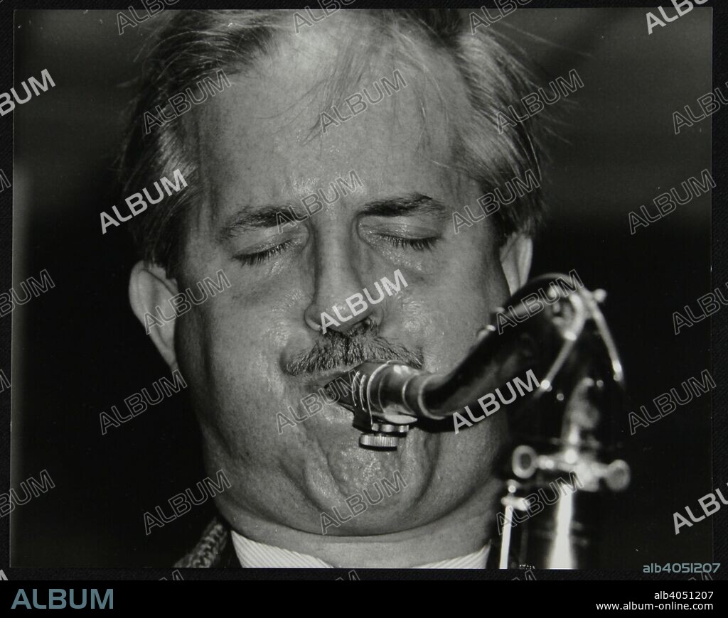 Tenor saxophonist Scott Hamilton playing with the Mike Carr Trio at The Fairway, Welwyn Garden City, Hertfordshire, 3 August 1997.