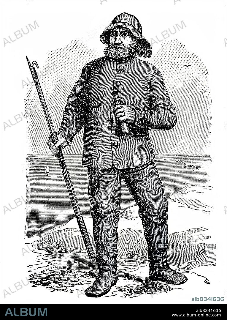 Old fisherman on the island of Sylt, Germany / Alter Fischer auf der Insel Sylt, Deutschland, historisch, C:CC5historical, digital improved reproduction of an original from the 19th century / digitale Reproduktion einer Originalvorlage aus dem 19. Jahrhundert, Originaldatum nicht bekannt.