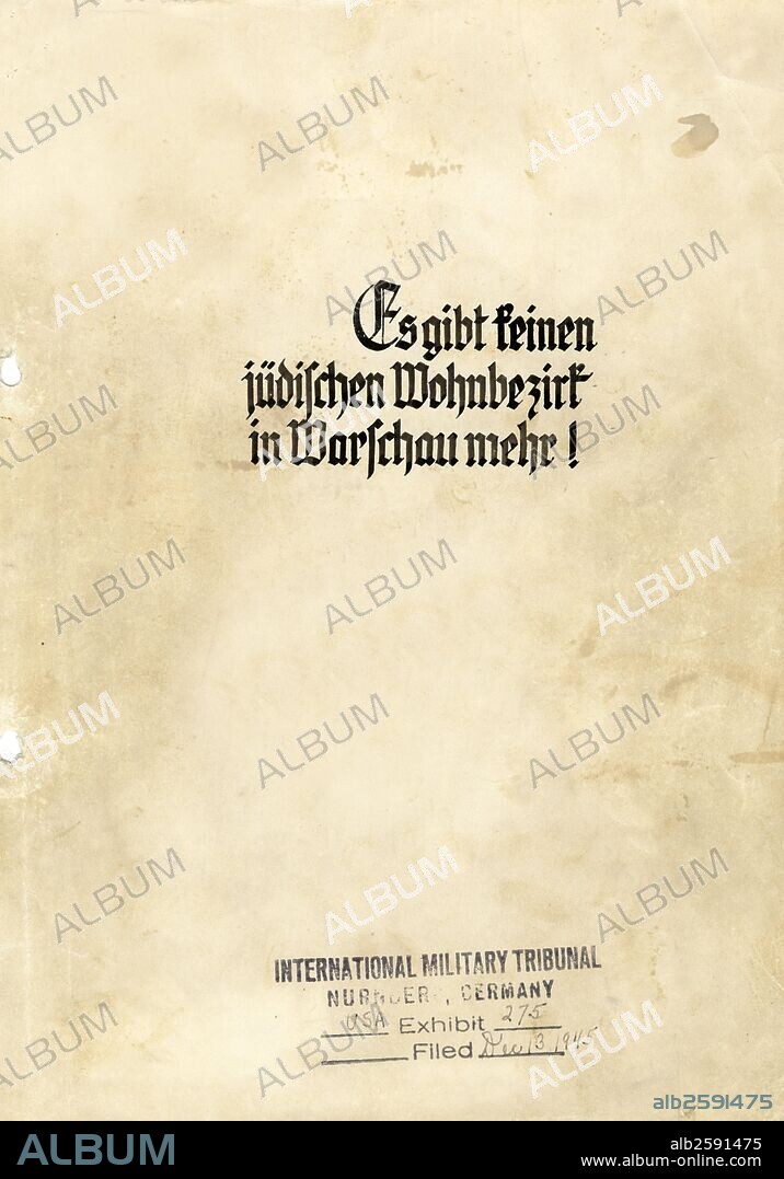 The cover page from a copy of Jürgen Stroop Report to Heinrich Himmler from May 1943. The German title reads There is no Jewish Quarter in Warsaw anymore. Dated 1943.
