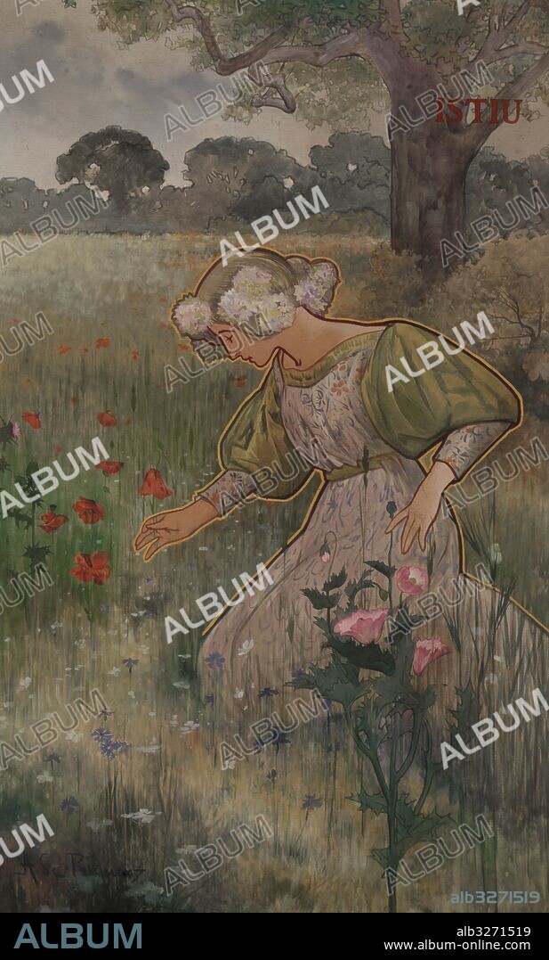 ALEXANDRE DE RIQUER. Decorative panels of the four seasons: summer, 1897. Tempera. 176 x 114 cm. Private Collection. Barcelona. Spain.