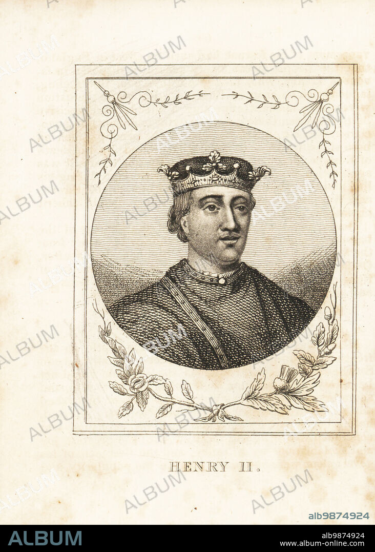 Portrait of King Henry II of England, 1133-1189. Henry Curtmantle, Henry FitzEmpress or Henry Plantagenet, King of England from 1154 until his death in 1189. Copperplate engraving from M. A. Jones History of England from Julius Caesar to George IV, G. Virtue, 26 Ivy Lane, London, 1836.