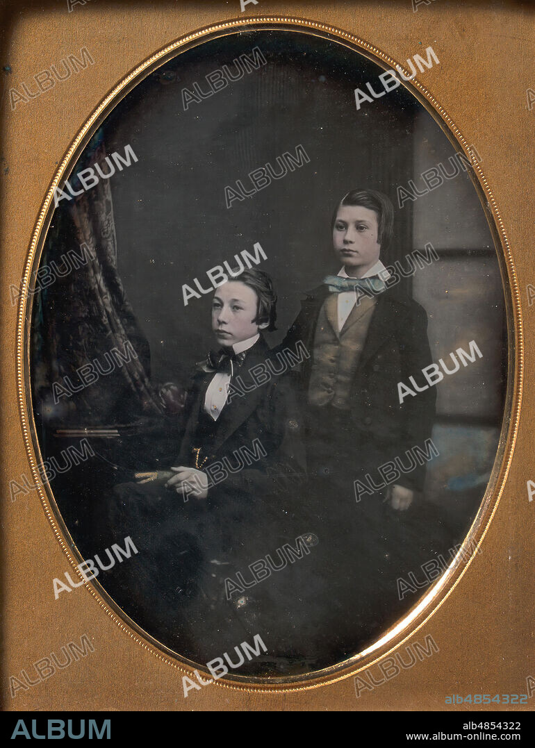 ROBERT BONING. Two Young Men in Bow Ties, One Seated Holding a Book, One Standing, 1850s.