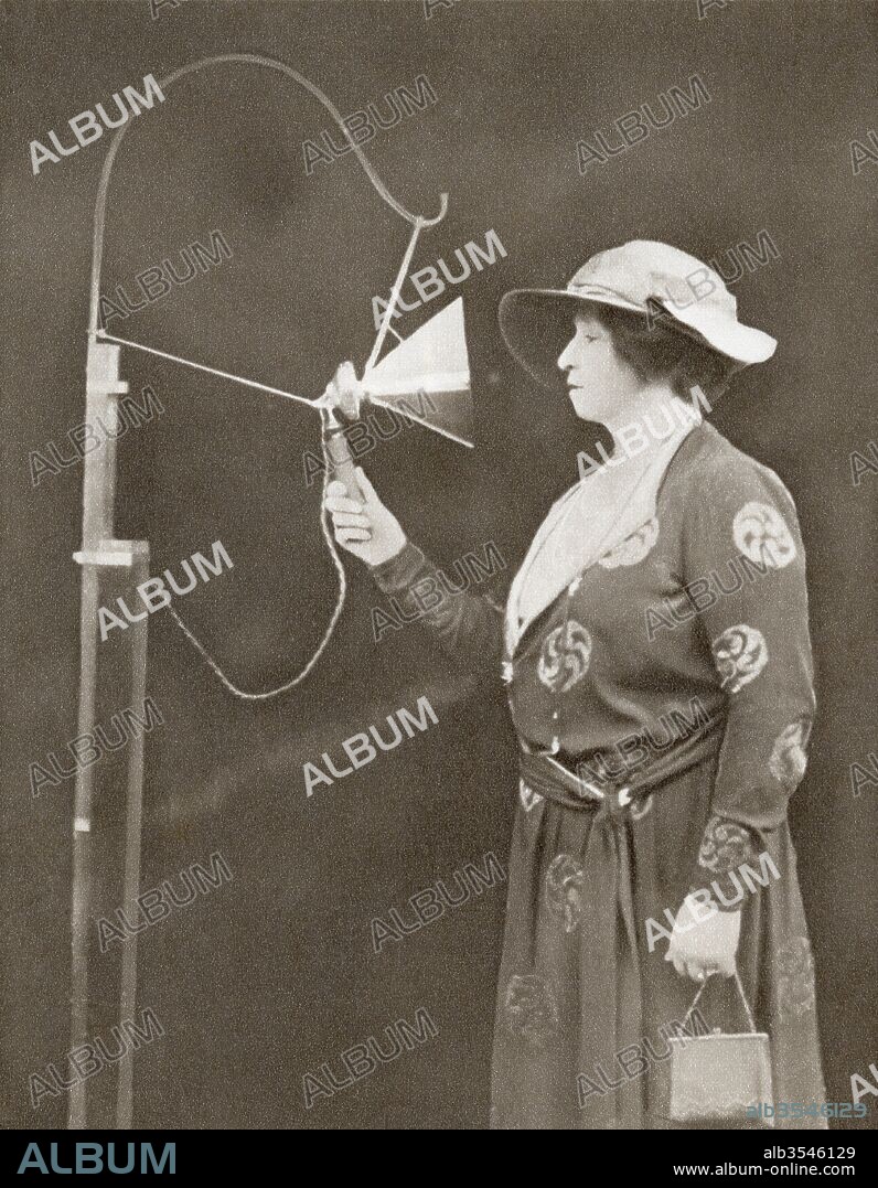 Dame Nellie Melba, 1861 – 1931, born Helen "Nellie" Porter Mitchell. Australian operatic soprano. Seen here making her first wireless broadcast in 1920. From The Story of 25 Eventful Years in Pictures, published 1935.