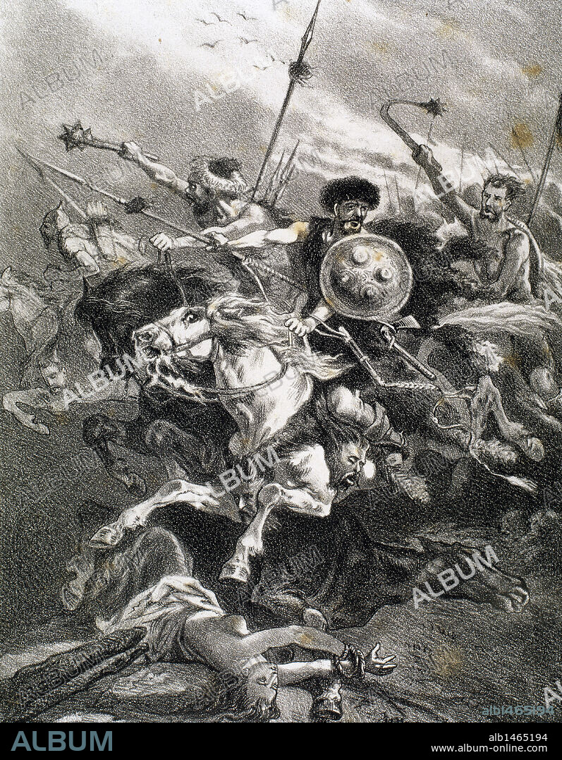 INVASION DE LA PENINSULA IBERICA POR LOS VISIGODOS. (Siglo VI). Grabado. España.