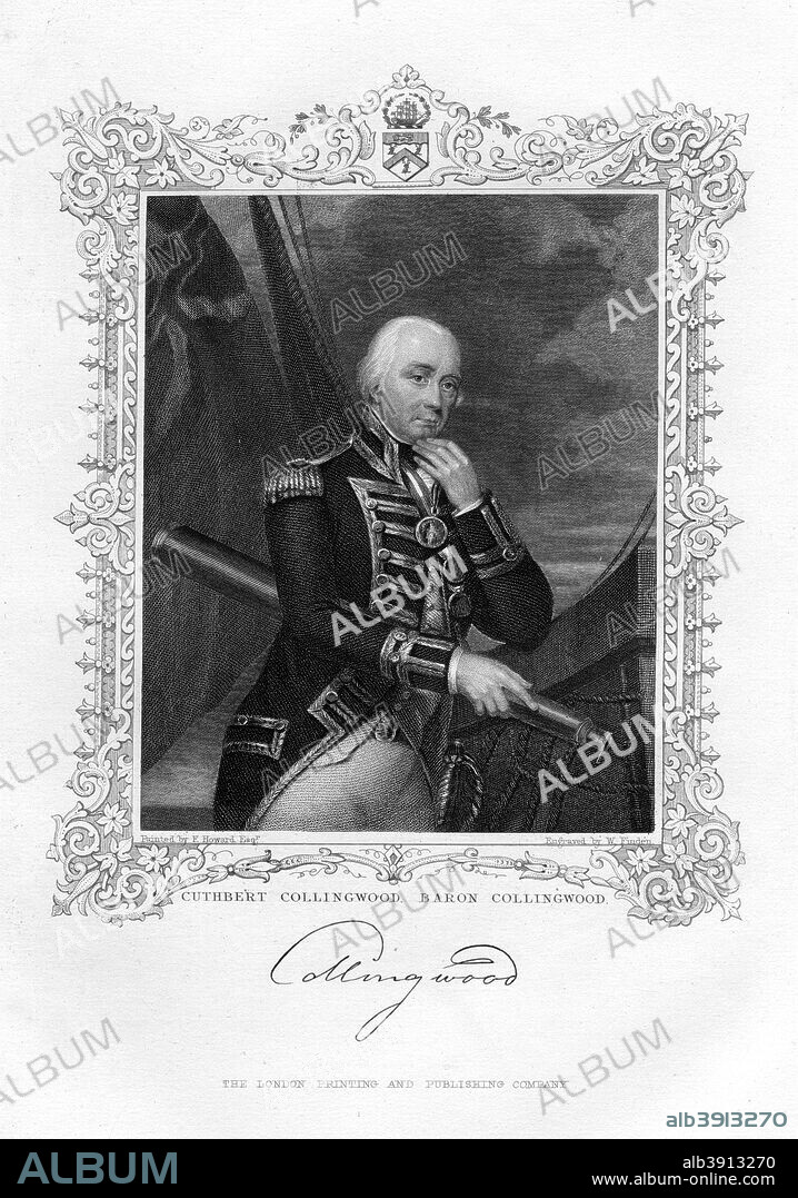 Cuthbert Collingwood, 1st Baron Collingwood, British admiral of the Royal Navy, 19th century. Cuthbert Collingwood (1748-1810) entered the Navy in 1761. He was Nelson's second in command at the Battle of Trafalgar, and assumed command of the Mediterranean fleet after Nelson's death. Collingwood died at sea in 1810 without returning home.