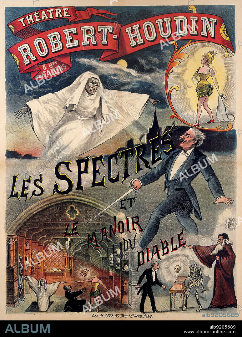 Poster for the movie Le Manoir du diable at Theatre Robert-Houdin in Paris, 1896. Le Manoir du diable or The House of the Devil, released in the United States as The Haunted Castle and in Britain as The Devil's Castle, is an 1896 French short silent film directed by Georges Melies.
