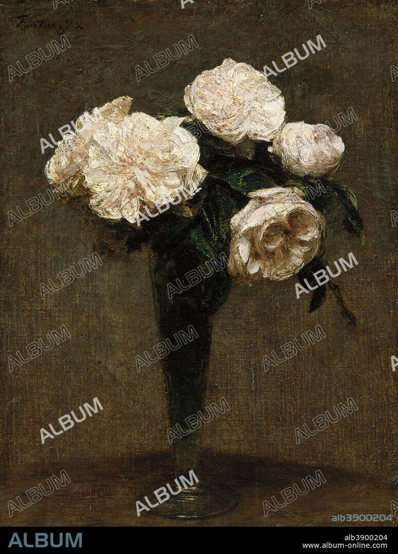 HENRI FANTIN-LATOUR. Roses in a Vase. Date/Period: 1872. Painting. Oil on canvas. Height: 356 mm (14.01 in); Width: 280 mm (11.02 in).