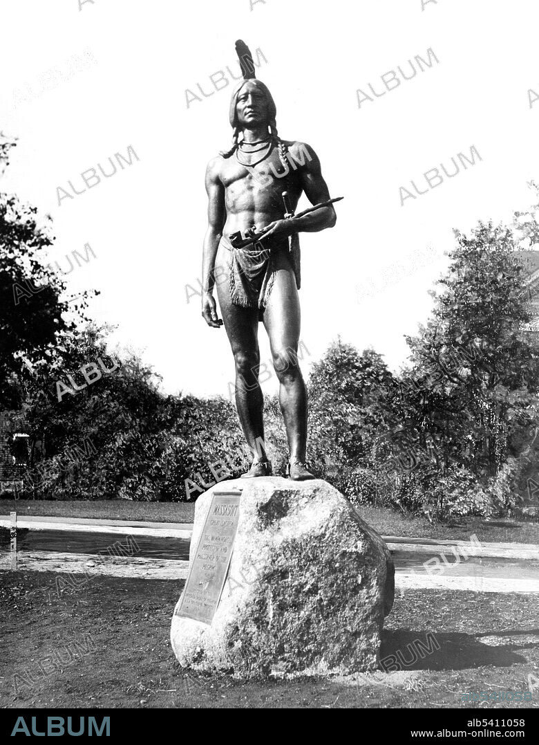 Massasoit (1581? – 1661?) was the leader of the Wampanoag tribe. According to English sources, Massasoit prevented the failure of Plymouth Colony and the almost certain starvation that the Pilgrims faced during the earliest years of the colony's establishment. He forged critical political and personal ties with the colonial leaders  which grew out of a negotiated peace treaty on March 22, 1621. Peace was maintained for nearly 40 years, until Massasoit's death. Massasoit was humane and honest, never violated his word, and constantly endeavored to imbue his people with a love of peace. He kept the Pilgrims advised of any warlike designs toward them by other tribes. Detroit Publishing Company, 1921-1930 (cropped and cleaned).