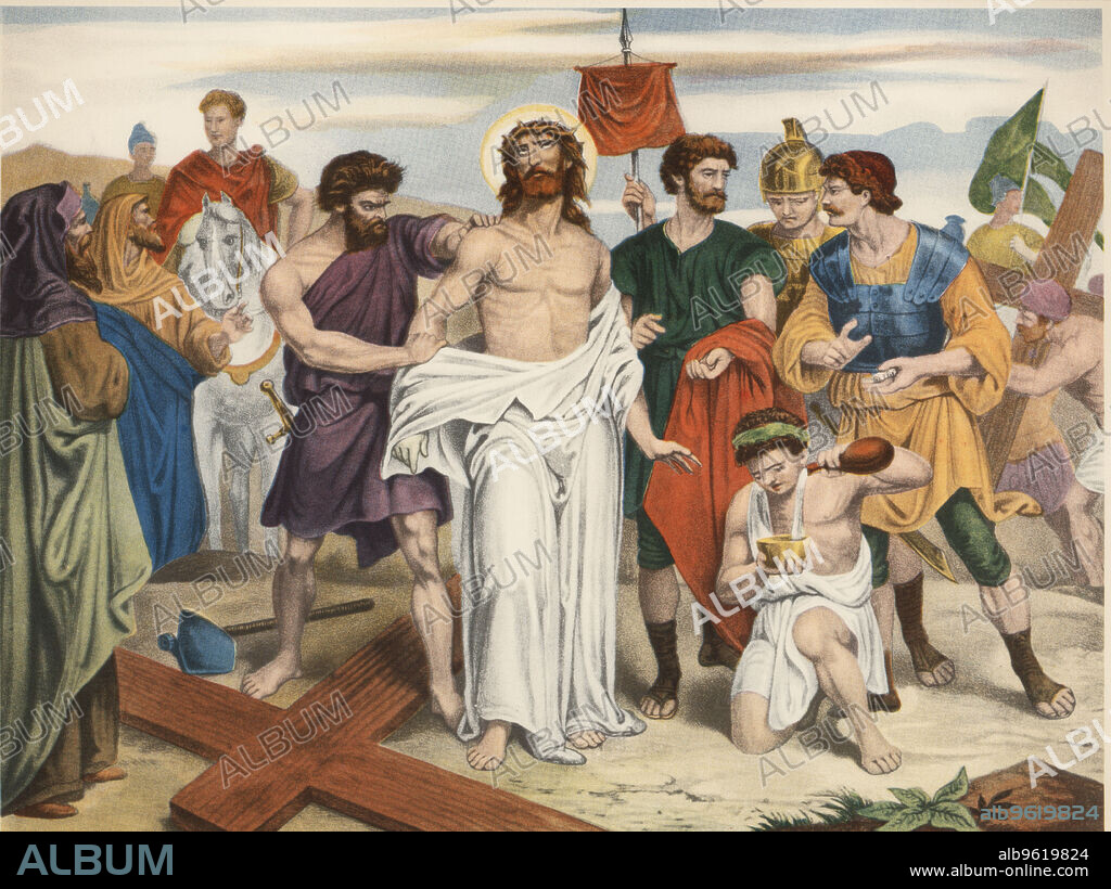 Via Crucis. Tenth Station. Jesus is stripped of his garments. Drawing by Pascual. Barsal Editions, Barcelona, 1920s.