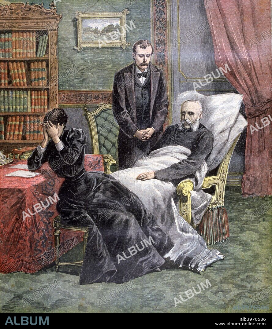 Death of Jules Ferry, 1893. Jules François Camille Ferry (1832-1893) was a French statesman. He served as Prime Minister of France on two occasions, from November 1881 to January 1882 and from July 1882 until February 1883. Ferry was a prominent advocate of the policy of French colonial expansion. He was assassinated in March 1893. A print from the Le Petit Journal, 1st April 1893.