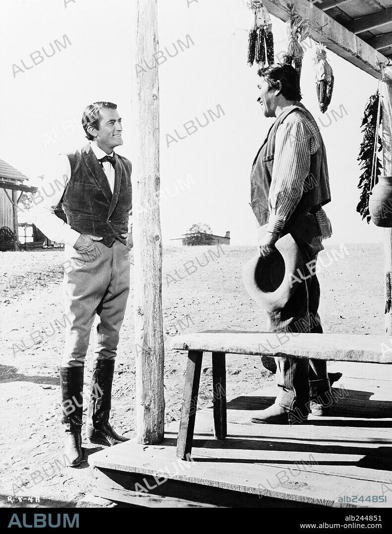 ALFONSO BEDOYA and GREGORY PECK in THE BIG COUNTRY, 1958, directed by WILLIAM WYLER. Copyright UNITED ARTISTS.