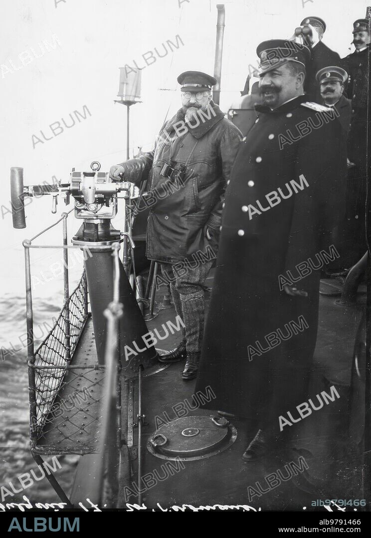 October 1915. The War in the Balkans. Tsar Ferdinand of Bulgaria aboard a torpedo boat of his squadron.