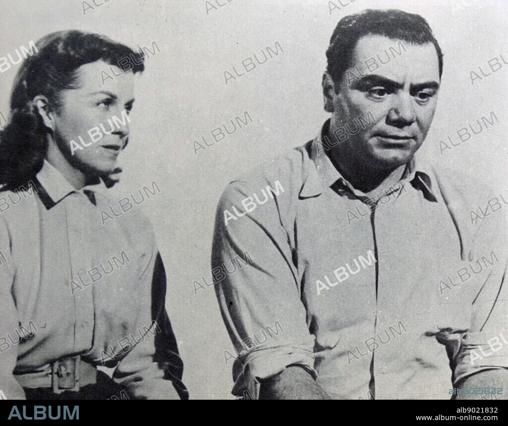 Photograph of Betsy Blair (1923-2009) and Ernest Borgnine (1917-2012) during the filming of 'Marty'. Dated 20th Century.