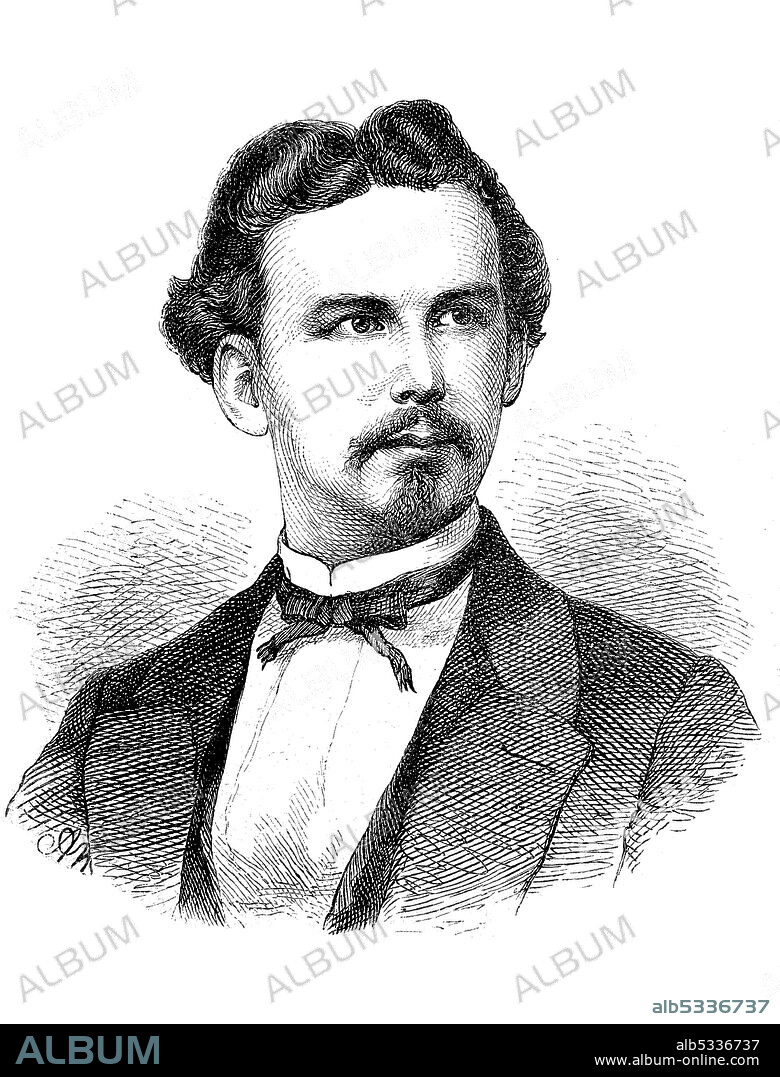Ludwig II Otto Friedrich Wilhelm von Wittelsbach, King of Bavaria, August 25, 1845 -June 13, 1886, descended from the House of Wittelsbach, was King of Bavaria from March 10, 1864 until his death  /  Ludwig II. Otto Friedrich Wilhelm von Wittelsbach, König von Bayern, 25. August 1845 -13. Juni 1886, aus dem Haus Wittelsbach stammend, war vom 10. März 1864 bis zu seinem Tod König von Bayern, historical, digital improved reproduction of an original from the 19th century / digitale Reproduktion einer Originalvorlage aus dem 19. Jahrhundert,.