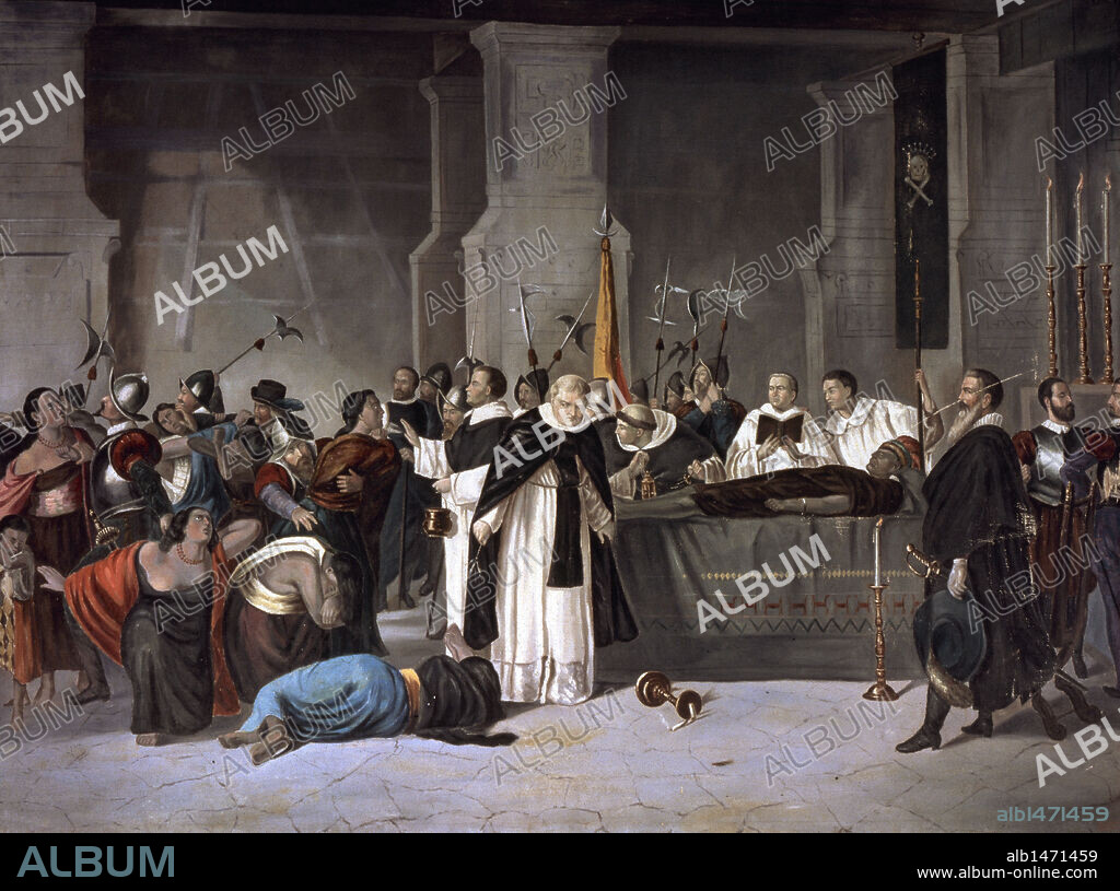 Atahualpa (1497-1533). Last Sapa Inca. Death of Atahualpa, 1533. By Luis Montero (1828-1869). On the right, Francisco Pizarro dressed in mourning. Museo de Arte de Lima. Peru.