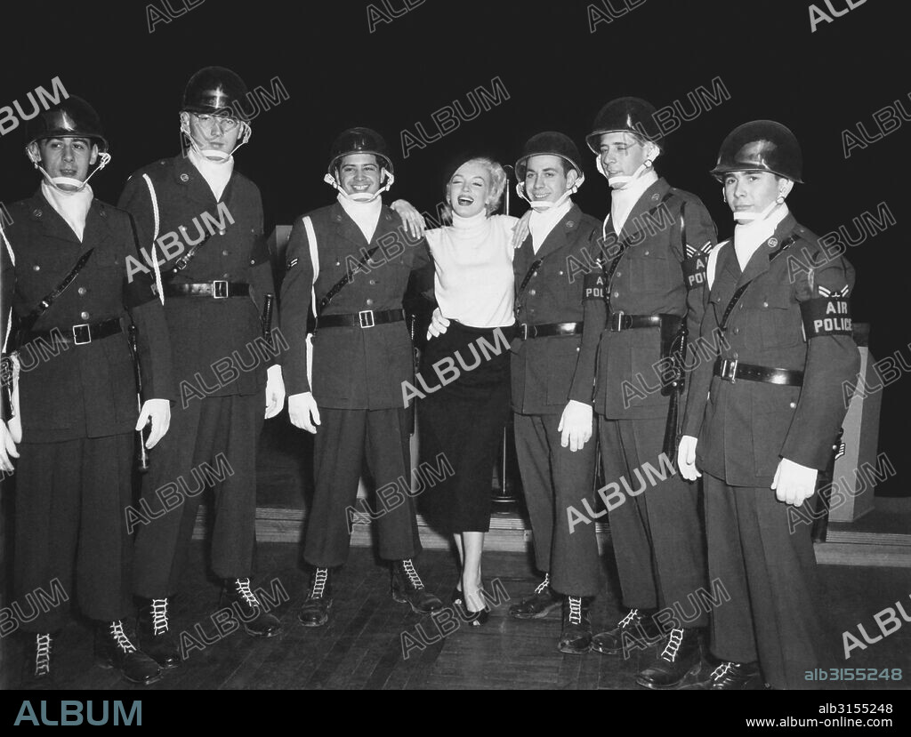 Korea:  February, 1954. Marilyn Monroe visits the troops in Korea, entertaining over 100,000 soldiers in 10 different locations.