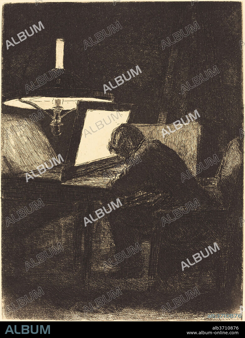 FRANCOIS BONVIN. Printmaker (Le Graveur). Dated: 1861. Dimensions: plate: 21.8 x 16.2 cm (8 9/16 x 6 3/8 in.)  sheet: 43.2 x 28 cm (17 x 11 in.). Medium: etching on laid paper.