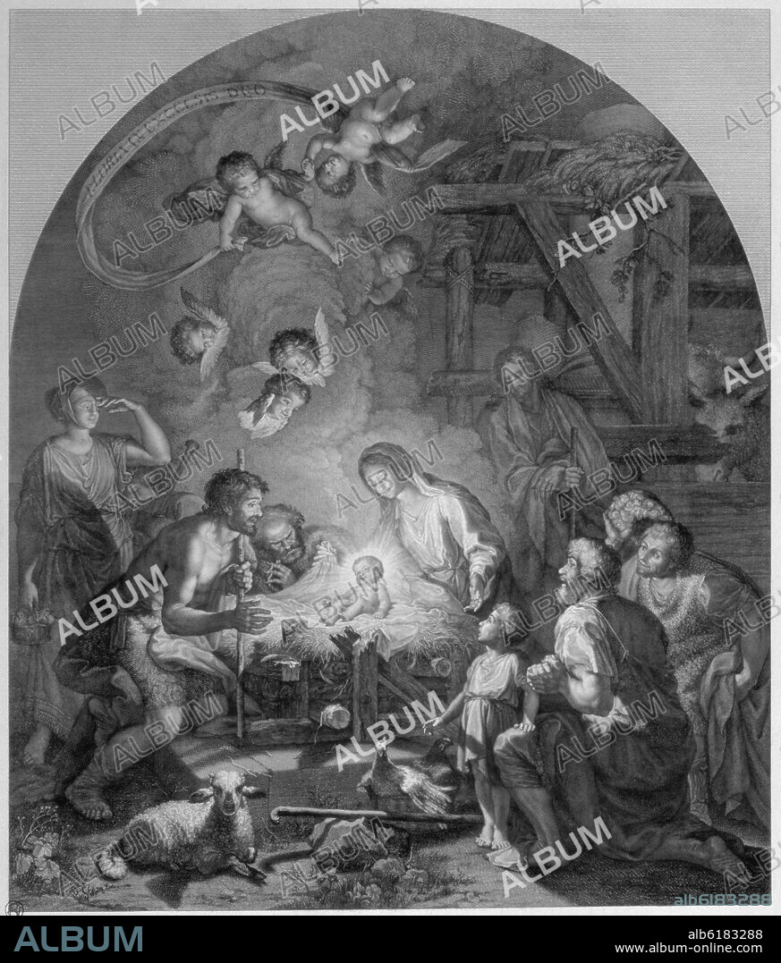 FRANCISCO BAYEU Y SUBIAS (1734-1795). ADORACION DE LOS PASTORES - CUADRO CONSERVADO EN EL CONVENTO DE SAN PASCUAL DE ARANJUEZ - GRABADO POR FERNANDO SELINA EN 1808.