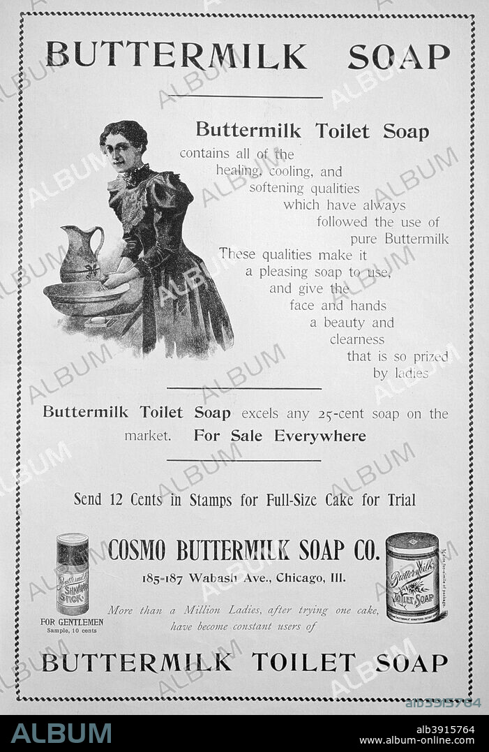 Advert for Cosmo Buttermilk toilet soap, 1894. A print from Harper's Bazar, Easter, 1894.