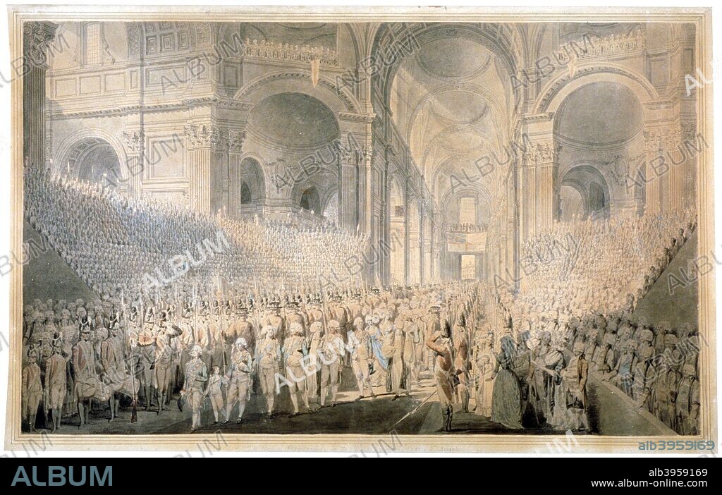 Service of thanksgiving in St Paul's Cathedral, City of London, 1789. Scene during the thanksgiving service for the recovery from illness of King George III.