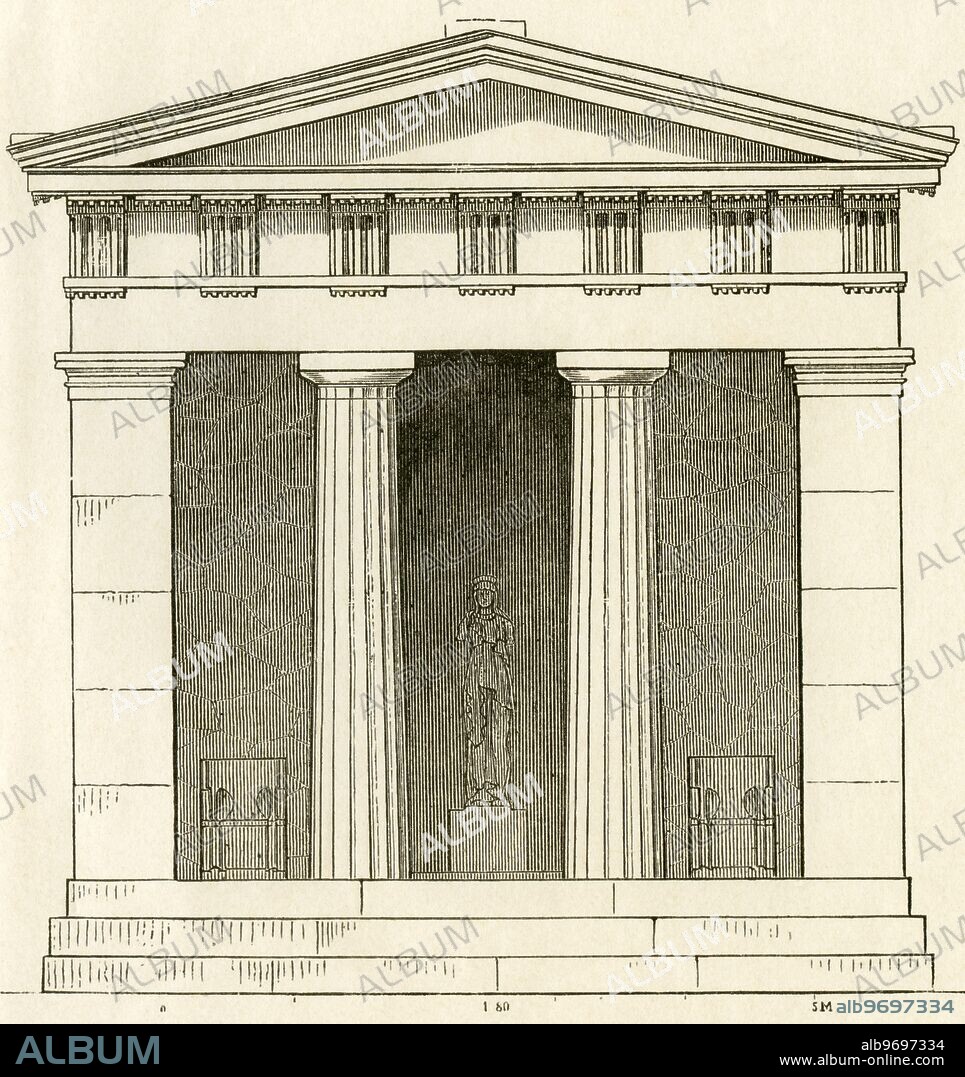 Greece, Rhamnous, a temple to the Goddess Themis , illustration from : " Kunsthistorische Bilderbogen " ( Art history image gallery ), first part, published by E. A. Seemann, Leipzig, 1878 .