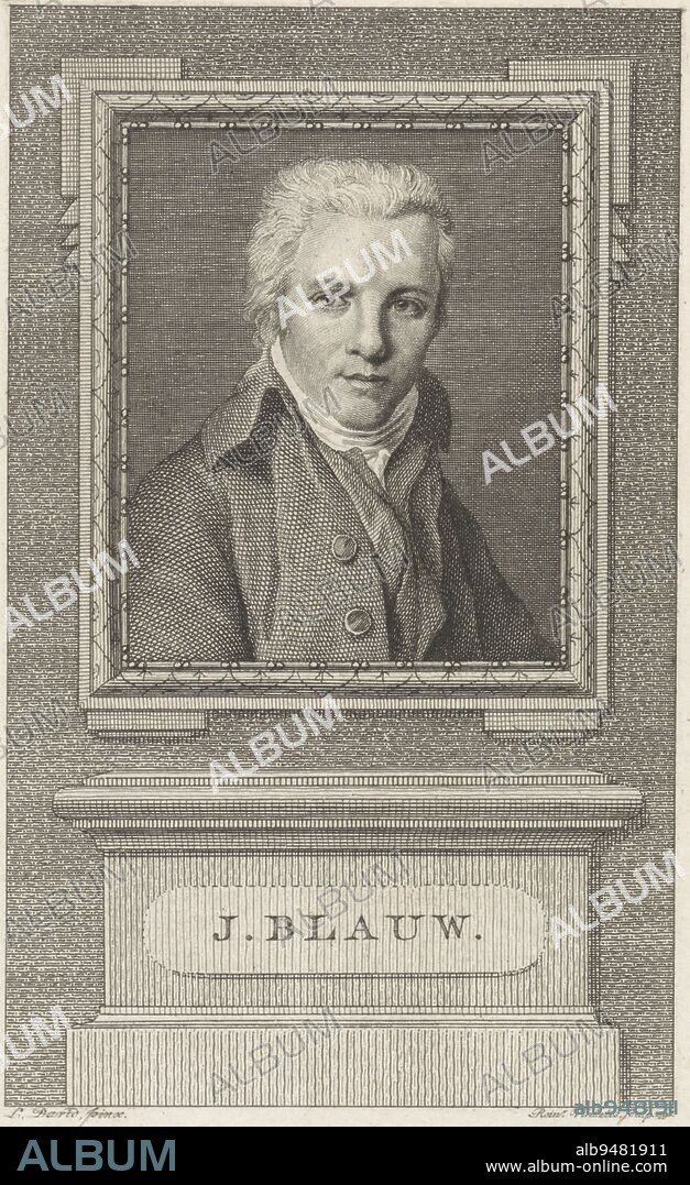 Portrait of Jacobus Blauw, jurist and diplomat in Paris. Portrait of Jacobus Blauw, print maker: Reinier Vinkeles (I), (mentioned on object), after: Jacques-Louis David, (mentioned on object), Amsterdam, 1798, paper, etching, engraving, h 228 mm × w 136 mm.