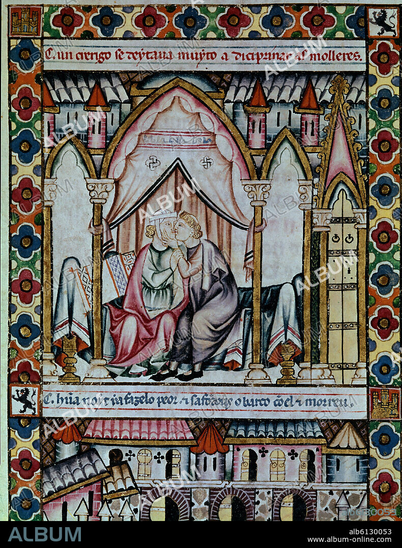 ALFONSO X OF CASTILE THE WISE. MTI1-CANTIGA STA MARIA- Nº111-F158V-CLERIGO DADO A LA LUJURIA-VIÑETA A-MINIATURA S XIII.