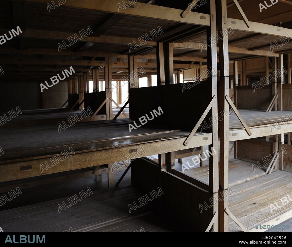 Dachau Concentration Camp. Nazi camp of prisoners opened in 1933. Interior of a reconstructed barrack. Germany.
