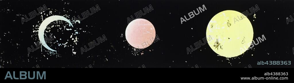 Lantern Slide - Miniature Panorama Format Multiple Image, Astronomy, circa 1820-1860, Alternative Name(s): Children's Slide; Panorama Magic Lantern Slide pre-cinematic apparatus and ephemera the Australian and Victorian Governments in 1975. co-founder of the Museum of the Moving Image in London,.