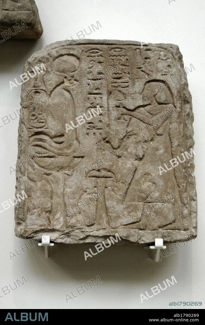 Sandstone stela depicting Setau, viceroy of Ramesses II, making an offering to the snake-goddess Renenutet. 1279-1213 BC. 19th Dynasty. New Kingdom. From Wadi Halfa. British Museum. London. United Kingdom.