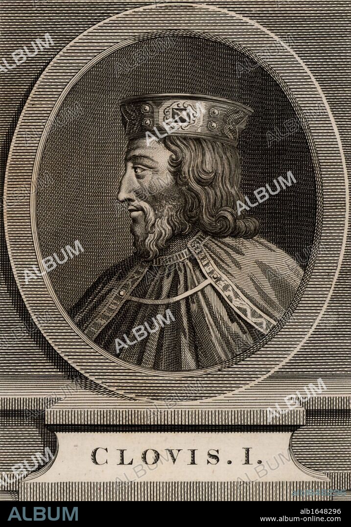 Clovis or Chlodwig (465-511) Merovingian ruler of the Franks from 481. Copperplate engraving.  (Photo by: Universal History Archive/UIG via Getty Images).