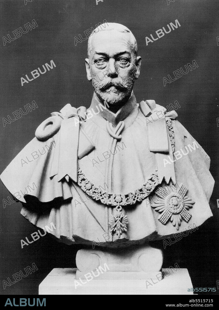 To Be Unveiled by King George VI.
The bust of the late King George V., by Sir William Reid, K.C.V.O., which is to be unveiled at Crathie Church, Scotland, by H.M.King George VI to-morrow. August 27, 1938. (Photo by Topical Press).