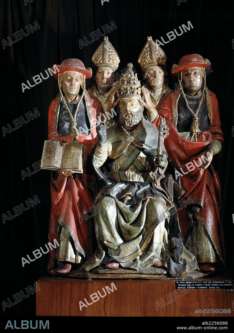 BENEDICTO XIII ( " PAPA LUNA " ). ANTIPAPA ESPAÑOL. ILLUECA 1328 - 1424. TALLA MADERA POLICROMADA. MUSEO MARES. BARCELONA.