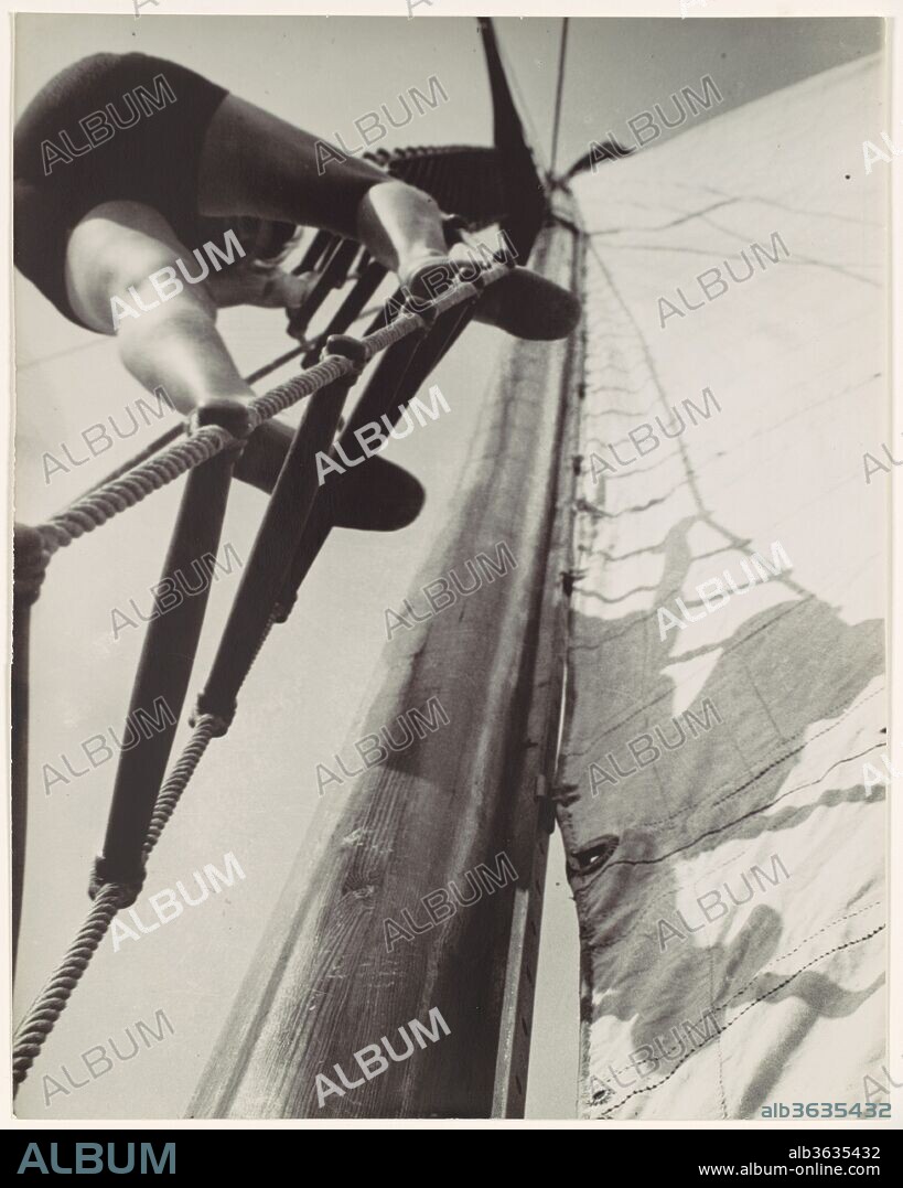 LÁSZLÓ MOHOLY-NAGY. [Climbing the Mast]. Artist: László Moholy-Nagy (American (born Hungary), Borsod 1895-1946 Chicago, Illinois). Dimensions: Image: 35.4 x 28 cm (13 15/16 x 11 in.). Date: 1928.
This exciting and unexpected view up the rigging of a sailboat, made on the Spree River near Berlin, is a prime example of Moholy's "new vision." Armed with a small hand-held camera and a free-wheeling spirit, Moholy made "bird's-eye" and "worm's-eye" views that transformed the pictorial conventions of perspective and posited a new way of experiencing and representing the world. His disorienting, topsy-turvy viewpoints viscerally communicated the dynamism of the modern world and paralleled the social revolutions of the Weimar Republic.
Moholy joined the faculty of the Bauhaus in 1923 as the director of the metal workshop and created the school's "preliminary course," in which he introduced photographic materials and techniques into the curriculum; a formal photography course was established in 1928. Perhaps because Moholy had credentials as an avant-garde painter, sculptor, and graphic designer but not as a professional photographer, he was unburdened by tradition as he set out to reshape the medium. His innovations included abstract cameraless "photograms," photomontages, negative prints, and a highly unconventional use of the camera.