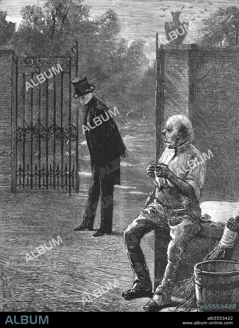 SYDNEY PRIOR HALL. ''That Unfortunate Marriage, by Francis Eleanor Trollope,"What am I doing of? I'm rubbing up Master Georges little silver spur's that you gave him first time he ever rode to hounds." ', 1888. From, 'The Graphic. An Illustrated Weekly Newspaper Volume 38. July to December, 1888'.
