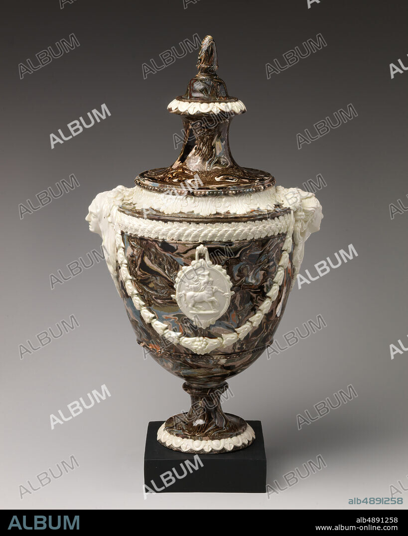 James Neale, Ornamental agate creamware vase, British, James Neale, ca. 177080, British, Agateware, creamware; basalt, confirmed: 13 11/16 × 7 1/4 × 5 5/8 in. (34.8 × 18.4 × 14.3 cm), Ceramics-Pottery.