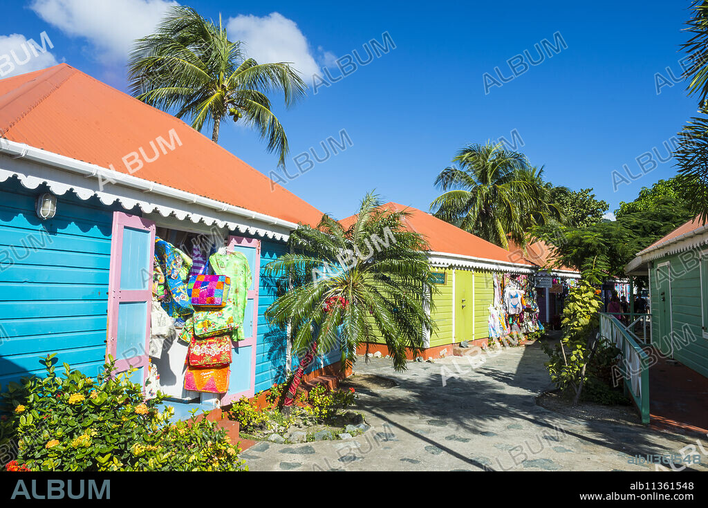 Colourful souvenir shops in Roadtown, Tortola, British Virgin Islands, West Indies, Caribbean, Central America.