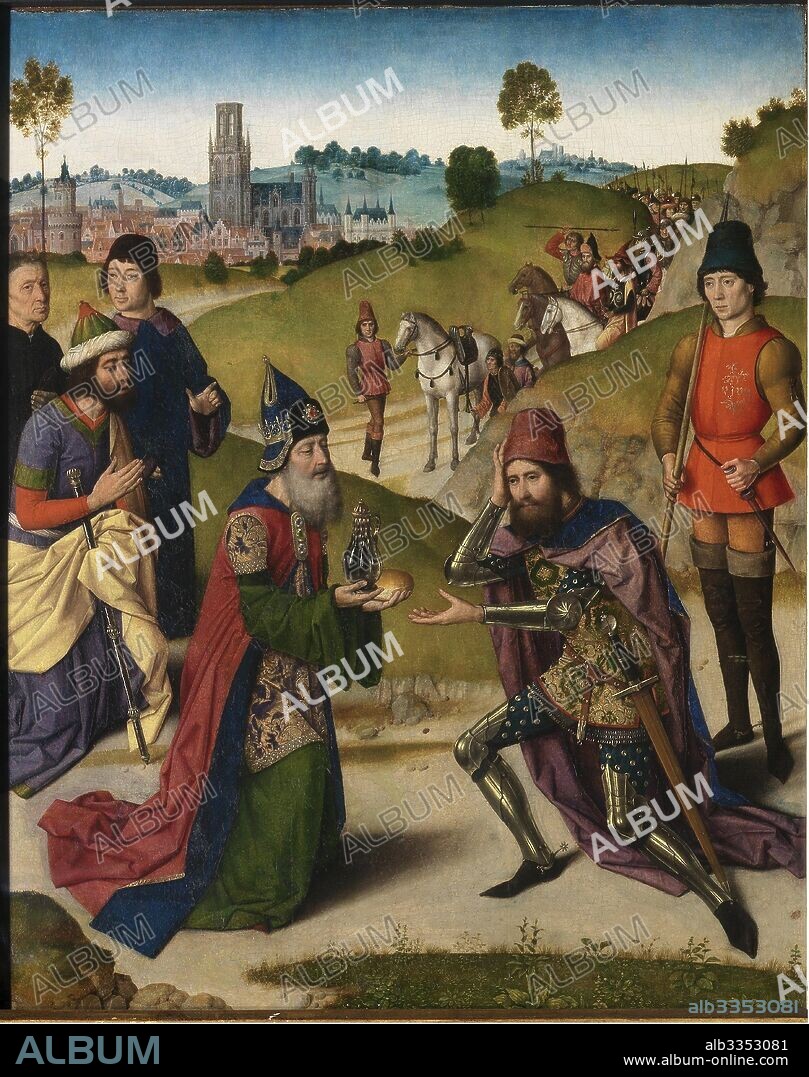 DIRK BOUTS. The Last Supper altarpiece: Meeting of Abraham and Melchizedek (left wing).