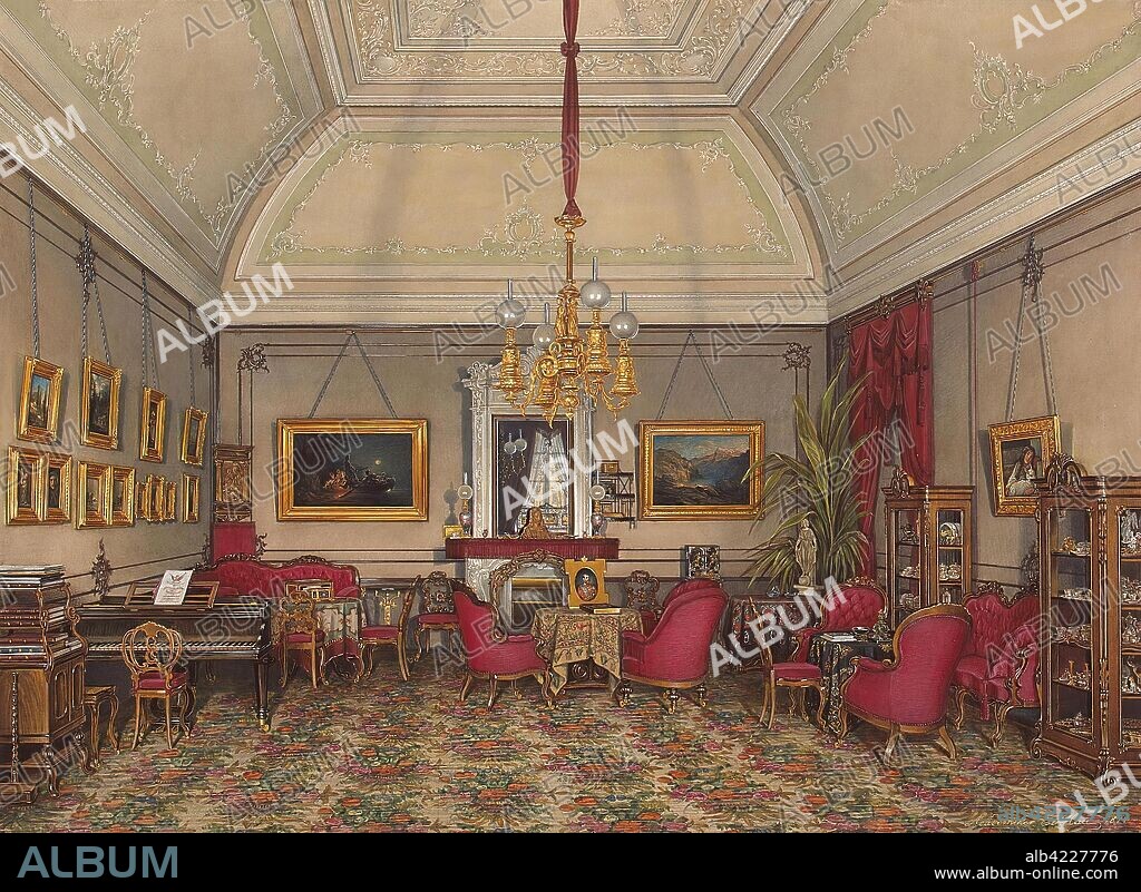 EDWARD HAU. 'Interiors of the Winter Palace. The Fifth Reserved Apartment. The Drawing-Room of Grand Princess Maria Alexandrovna'. Russia, 1874. Dimensions: 30,5x40,8cm.