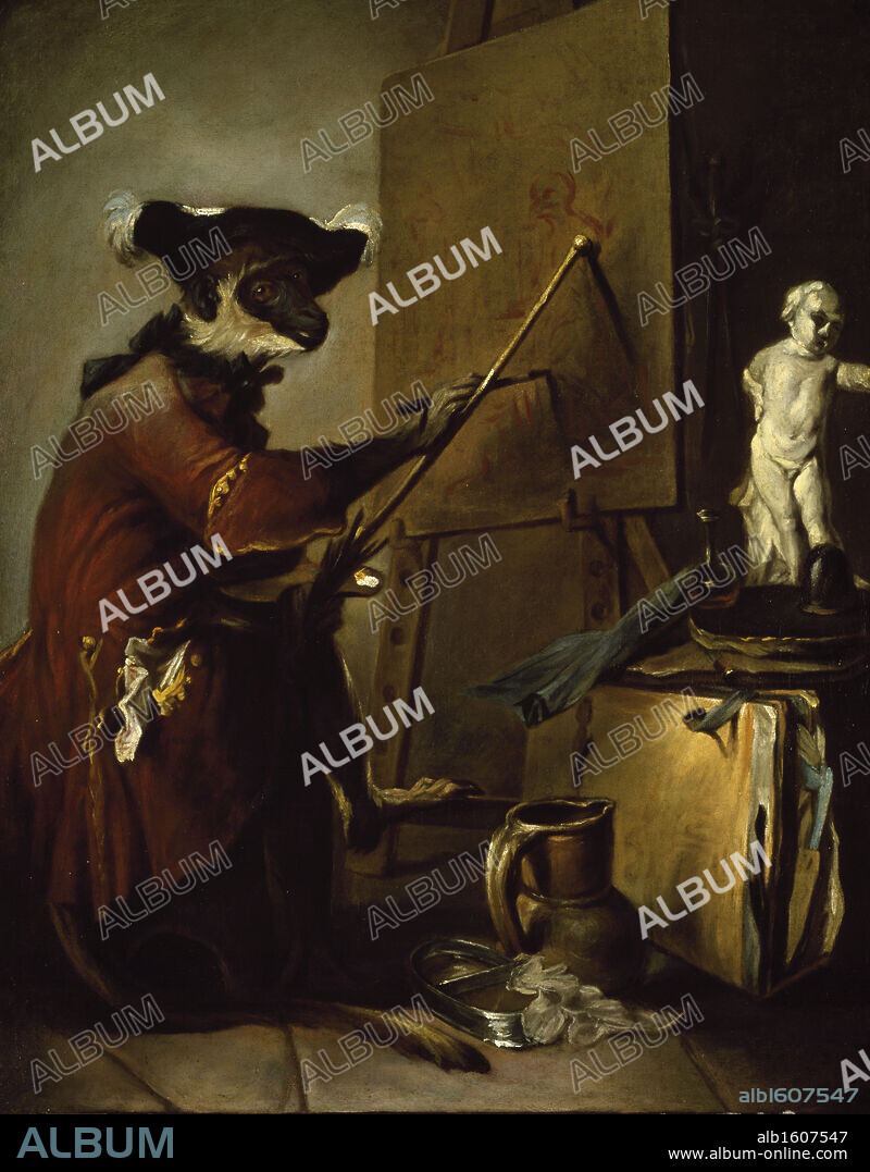 JEAN BAPTISTE SIMEON CHARDIN. The Monkey Painter by Jean-Simeon Chardin, (1699-1779), France, Paris, Musee du Louvre.