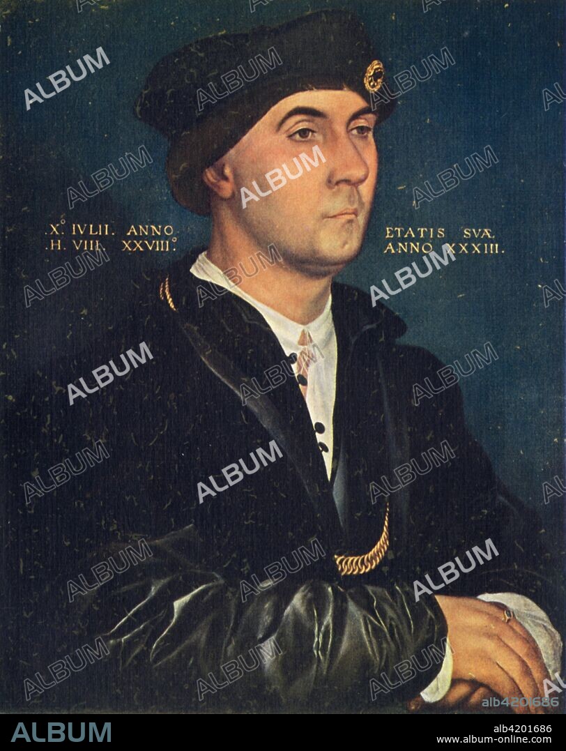 'Sir Richard Southwell', 1536, (1909). Southwell (c1502-1564) was an English Privy Councillor, and High Sheriff of Norfolk and Suffolk. Painting in the Uffizi Gallery, Florence. From Holbein - Masterpieces in Colour, by S. L. Bensusan. [T. C. & E. C. Jack, Frederick A. Stokes Co., London & New York, 1909].